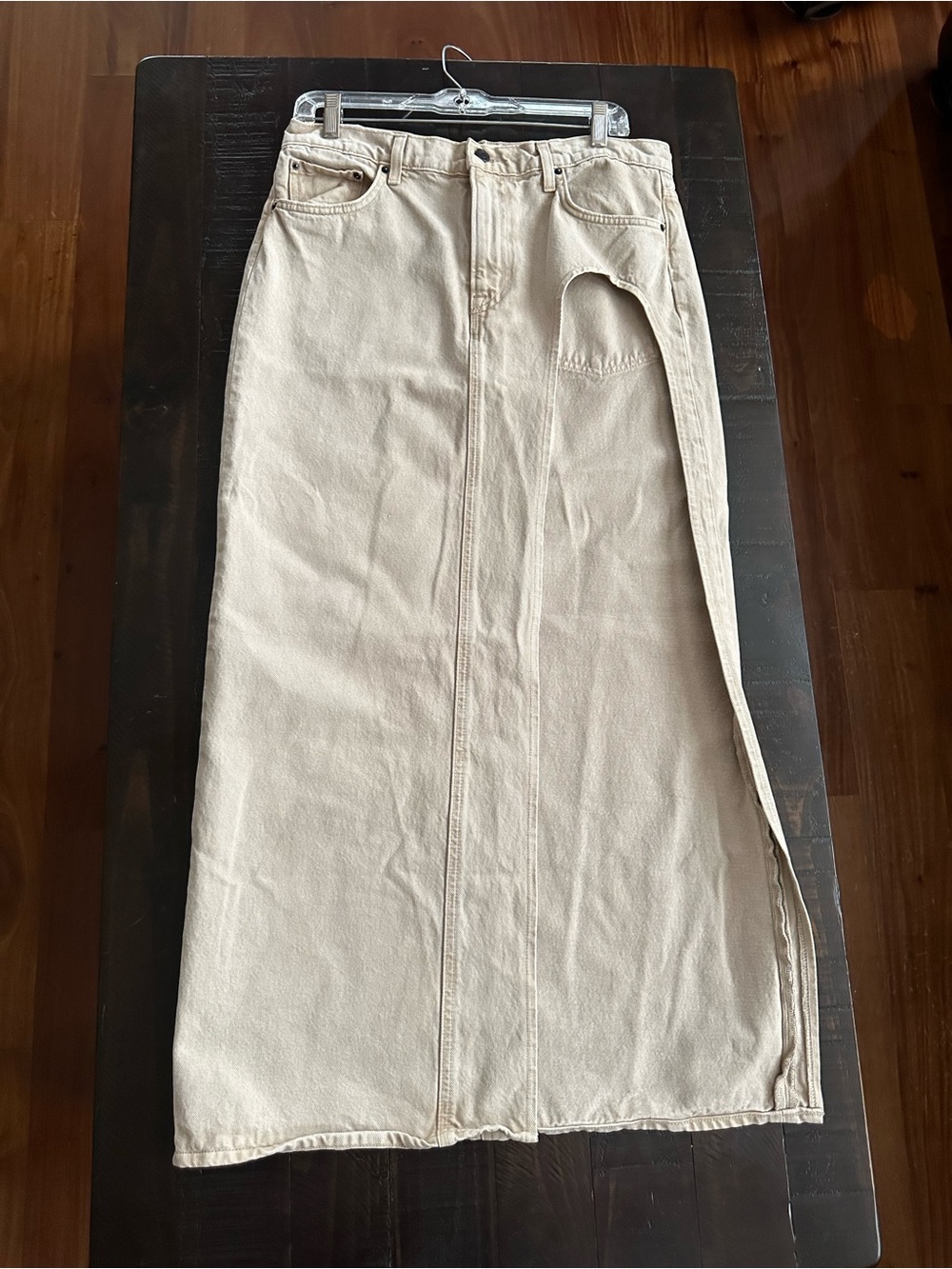 GRLFRND Size 28 The Blanca Denim Cutout High Slit Maxi Skirt Light Brown